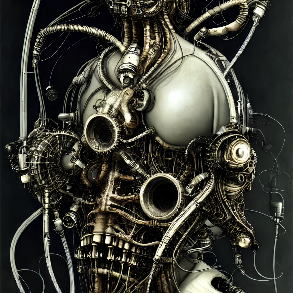 Detailed Biomechanical Entity Illustration with Humanoid Features