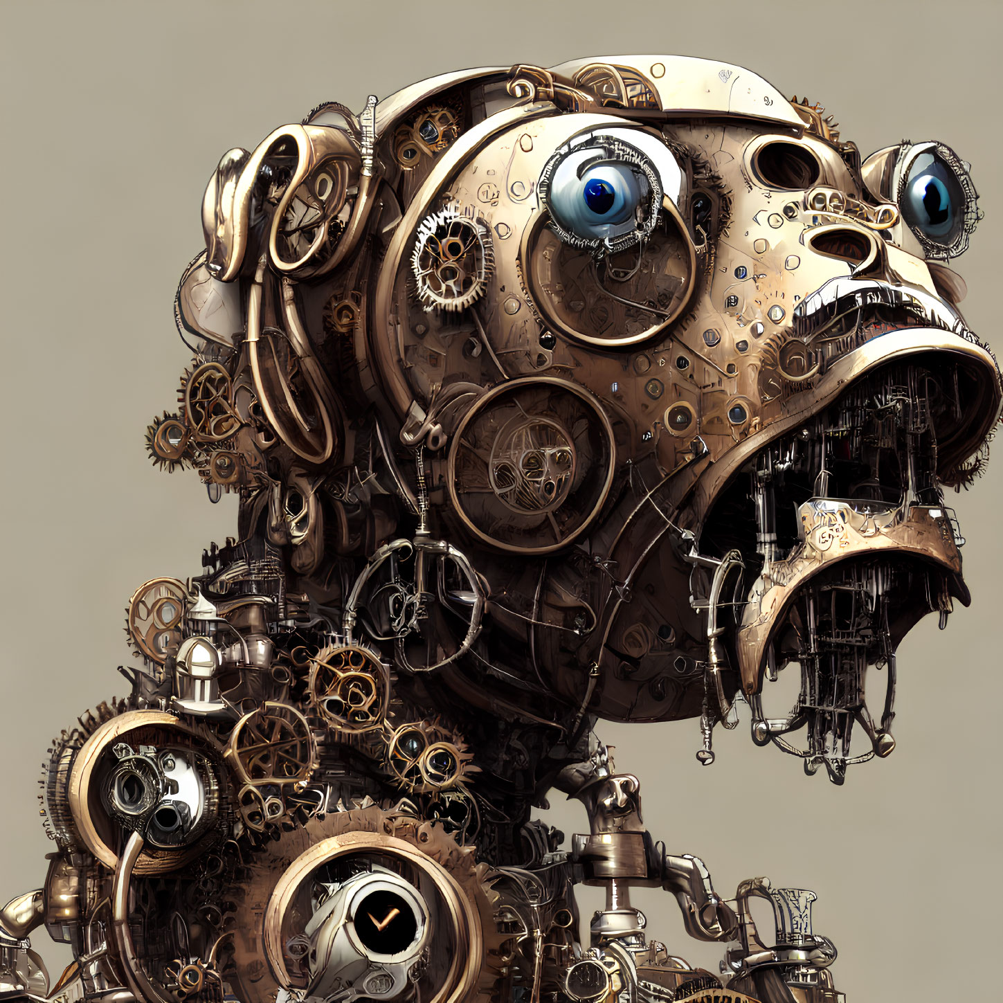 Detailed Steampunk Robot with Gears and Round Eyes