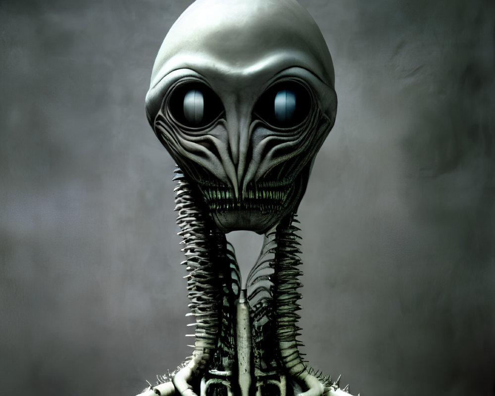 Detailed Close-Up of Alien Creature with Large Head and Black Eyes
