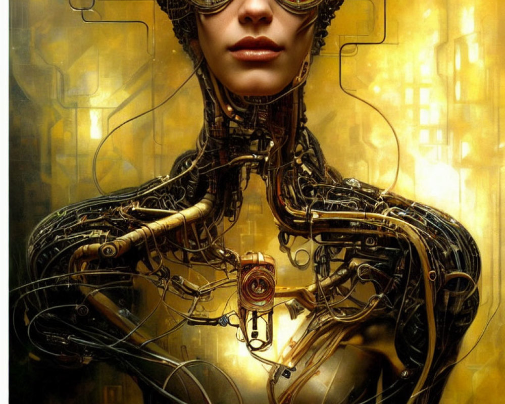 Female android artwork with exposed wiring and cyberpunk aesthetic