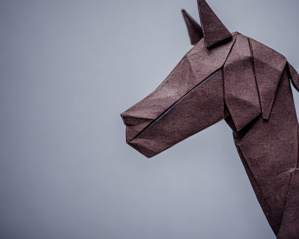 Brown Origami Horse Head Close-Up with Blurred Background