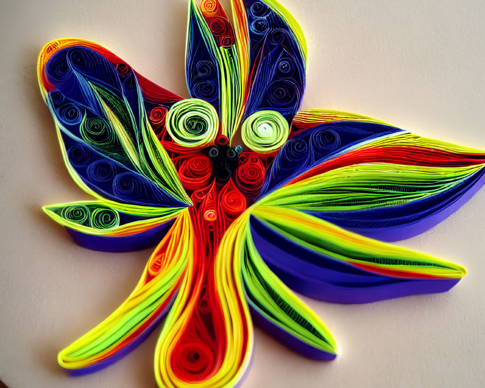 Vibrant multicolored butterfly quilled paper art piece