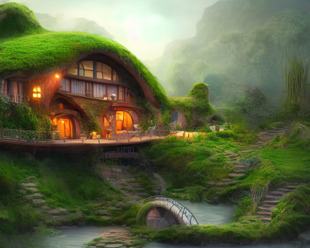 Charming moss-covered cottage by serene stream