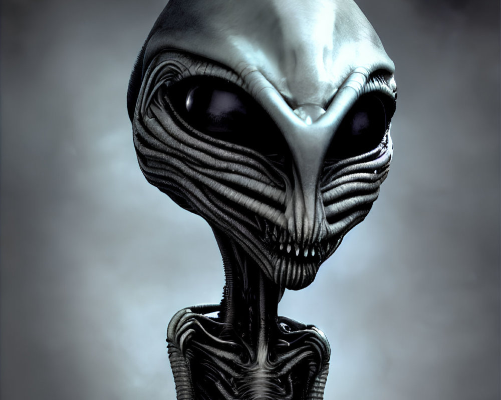 Detailed Digital Rendering of Extraterrestrial Being with Large Head and Black Eyes