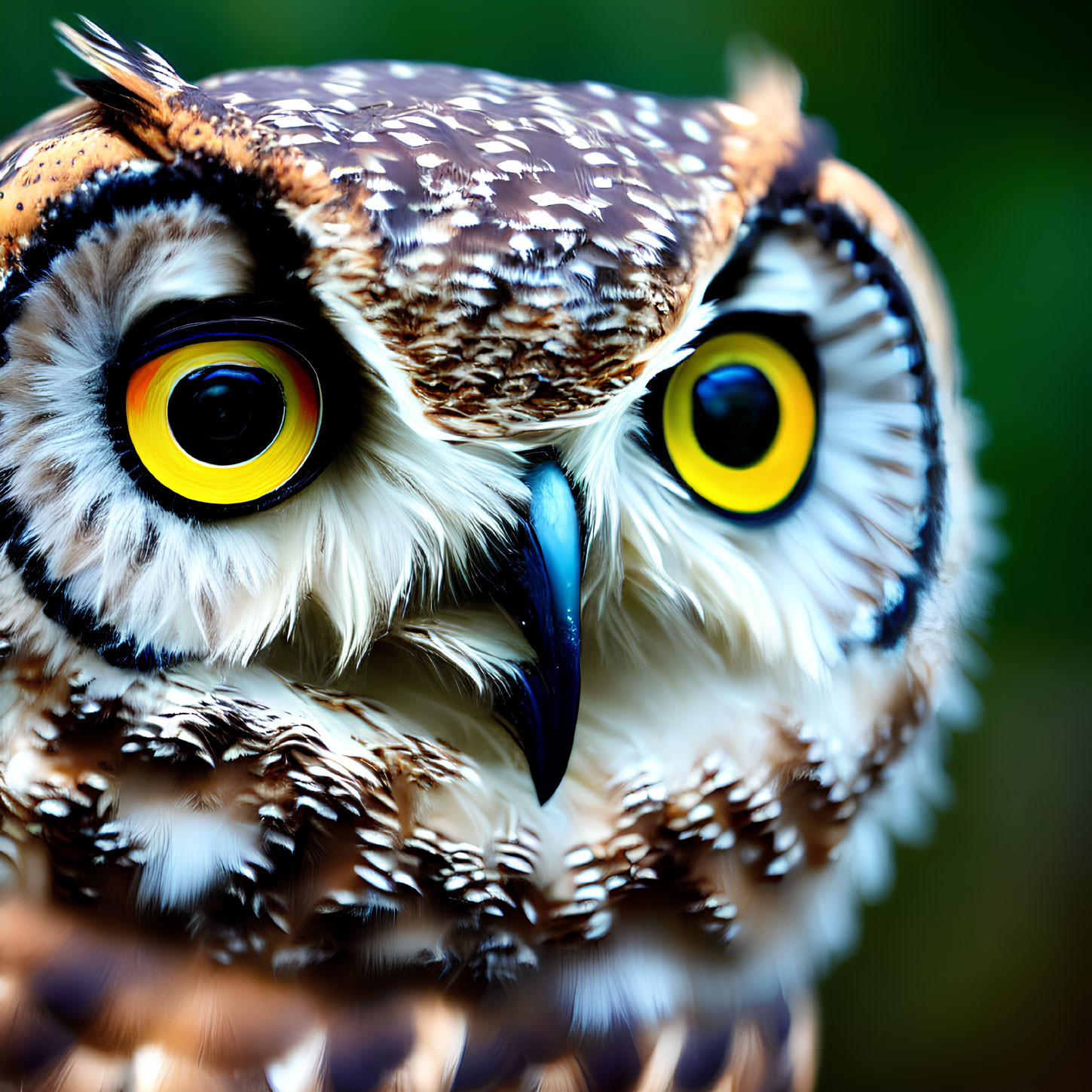 Detailed Close-up of Owl with Striking Yellow Eyes and Brown & White Feathers