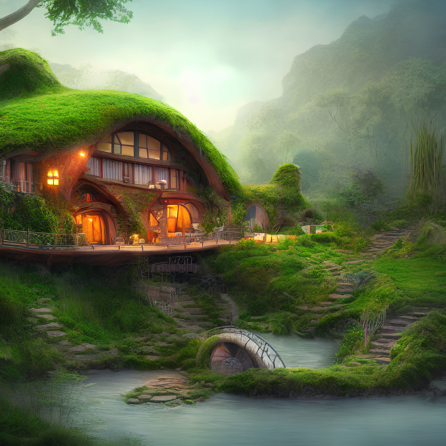 Charming moss-covered cottage by serene stream
