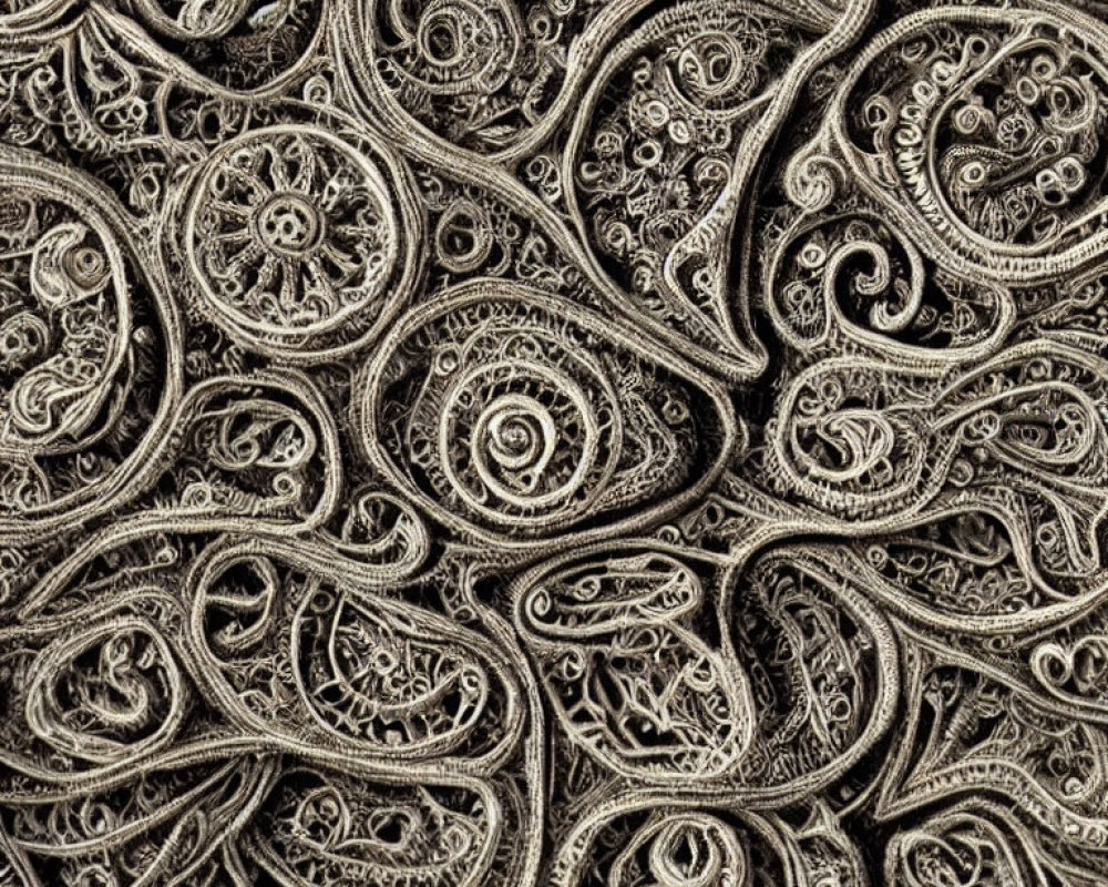 Detailed Monochromatic Paisley Pattern with Swirls and Florals