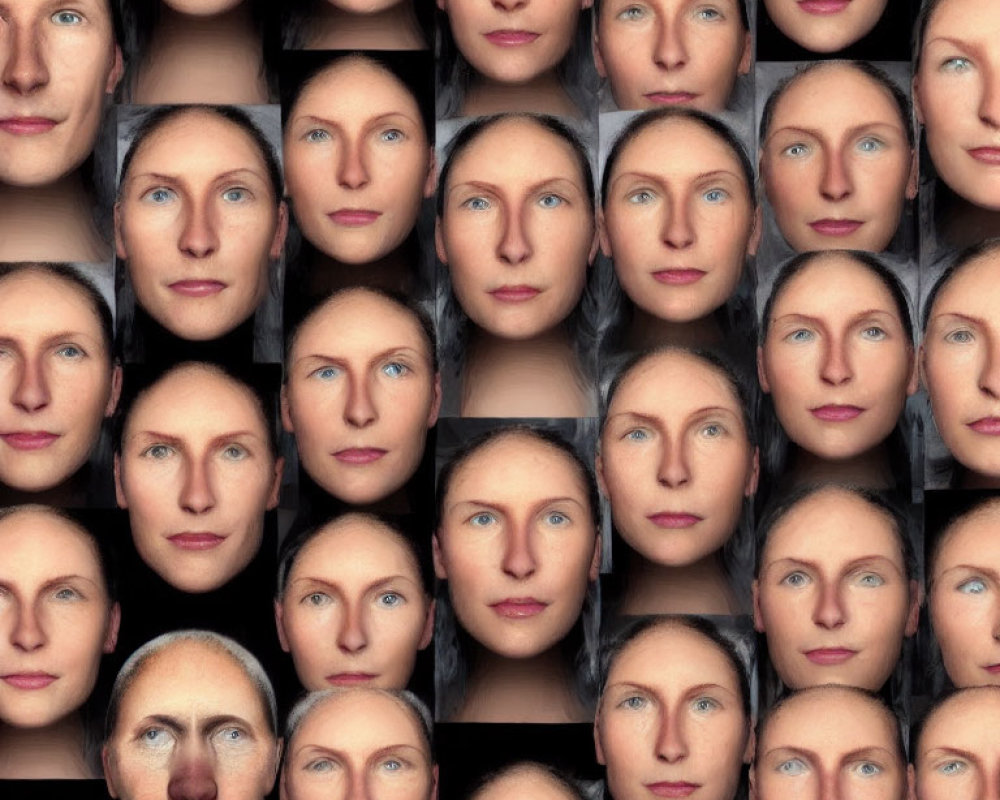 Grid of Woman's Various Facial Expressions and Angles Displayed