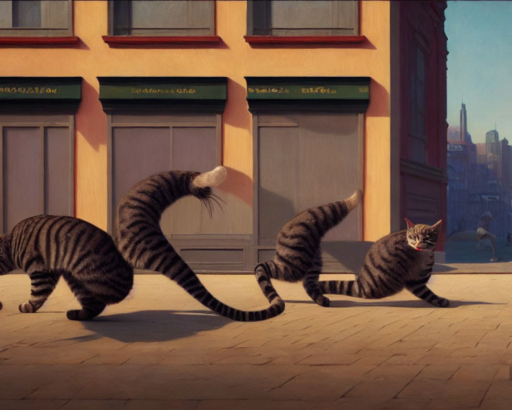 Urban Scene: Striped Cats in Various Walking Positions