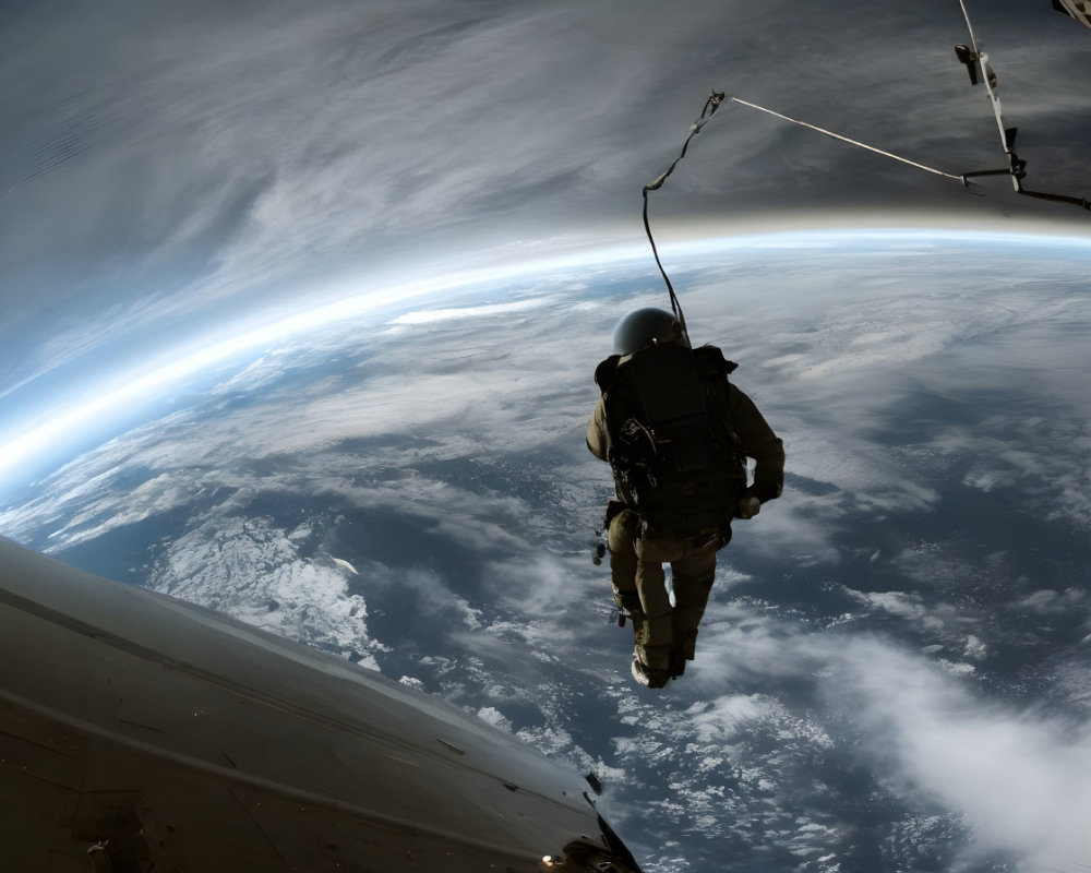 Astronaut spacewalk with Earth's curvature in background