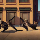 Urban Scene: Striped Cats in Various Walking Positions