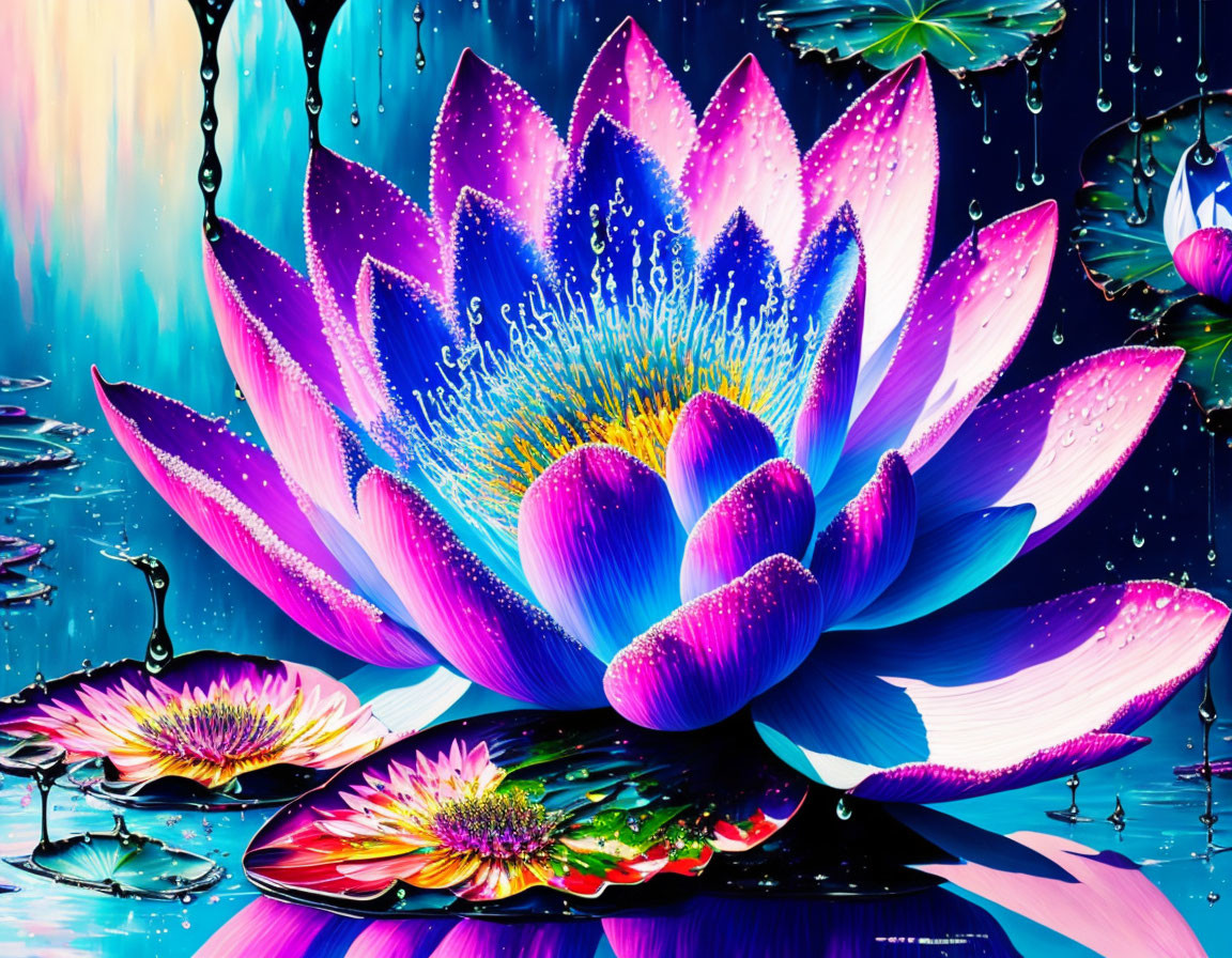 Colorful Digital Painting: Large Lotus Flower in Cosmic Setting