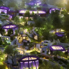 Enchanting twilight fantasy village with glowing lanterns and vibrant flowers