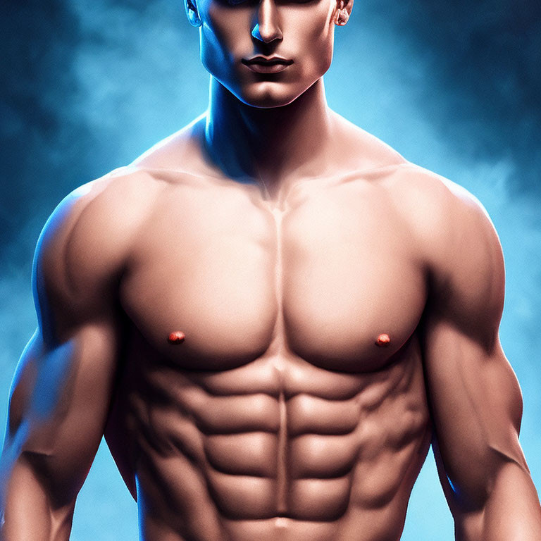Muscular shirtless man in dramatic lighting portrait.