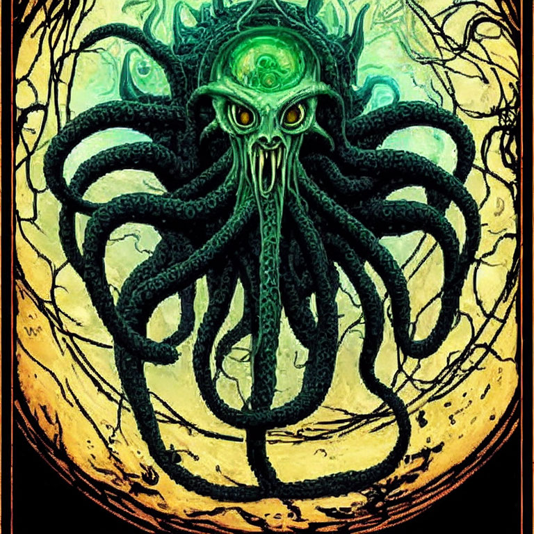 Detailed Illustration of Cephalopod Creature with Radiating Tentacles