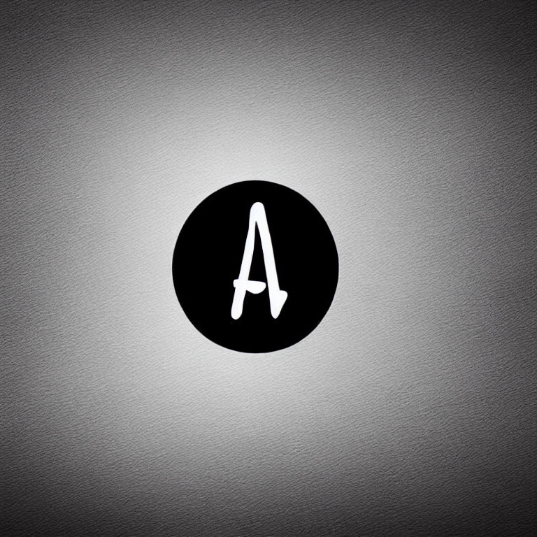 White letter "A" in black circle on textured grey background