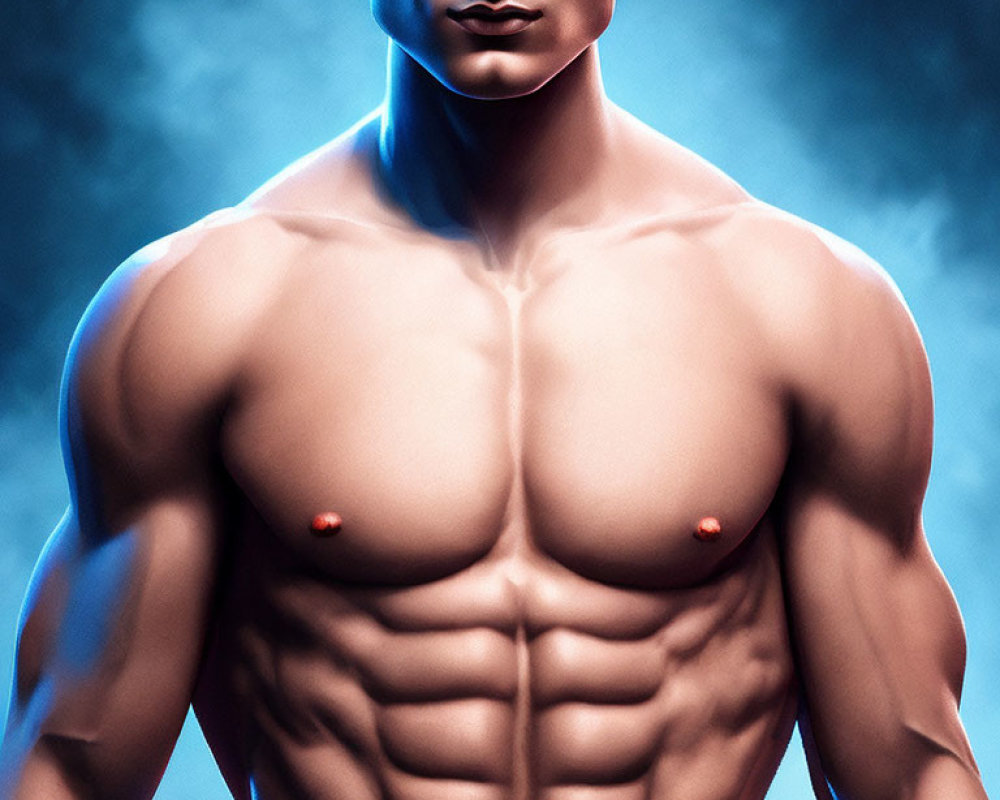 Muscular shirtless man in dramatic lighting portrait.