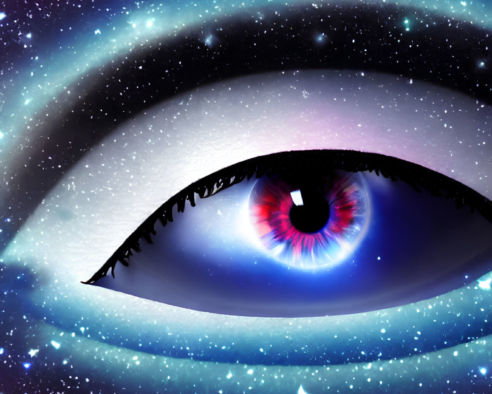 Cosmic-themed eye illustration with nebula iris and stars