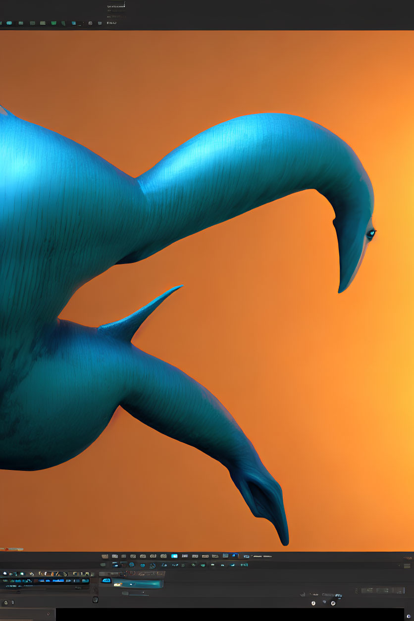 Blue 3D Swan Model with Stylized Design on Orange Background