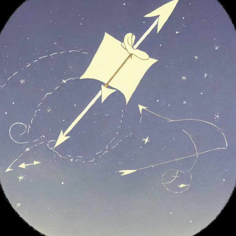 Illustration of paper airplane in starry sky with looping trails