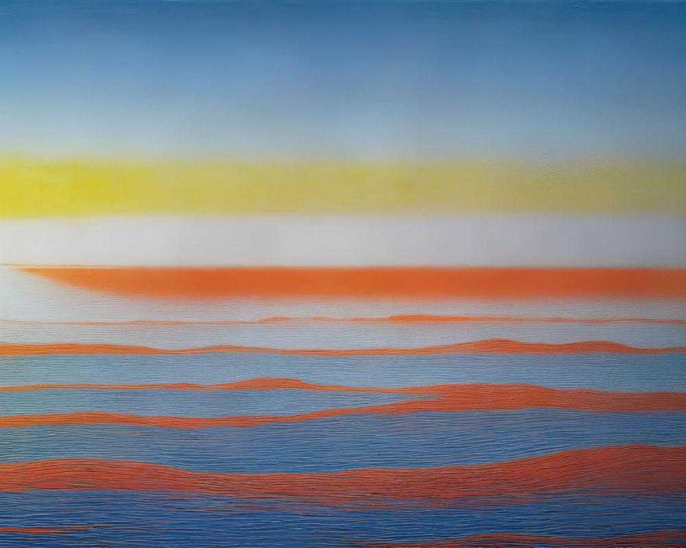 Tranquil seascape with yellow-blue gradient sky and orange waves