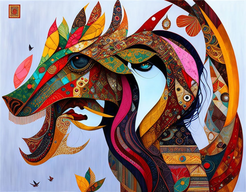Colorful Stylized Horse Artwork with Intricate Patterns and Decorative Motifs