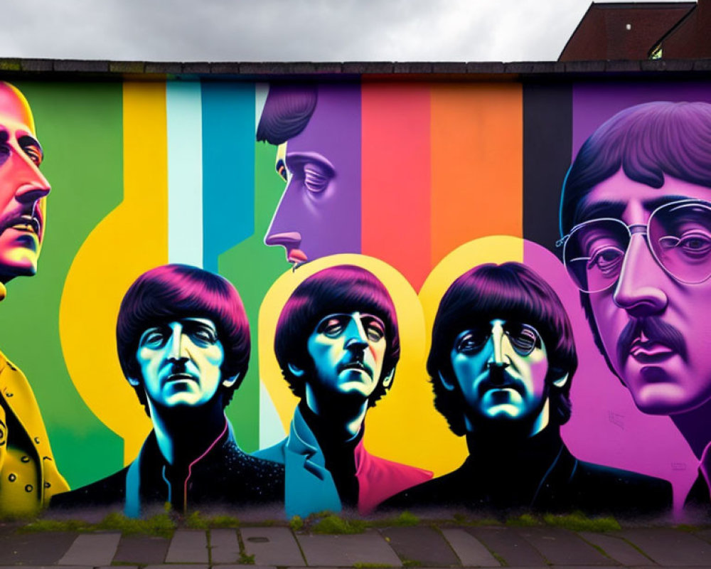 Colorful Street Art Mural with Four Male Portraits