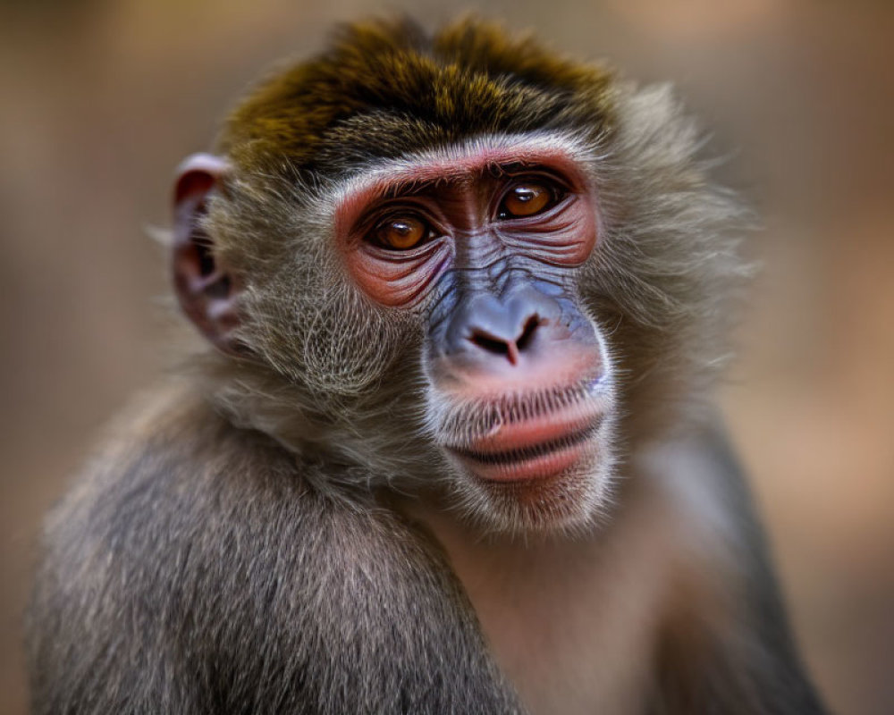 Detailed close-up of thoughtful baboon with vibrant eyes