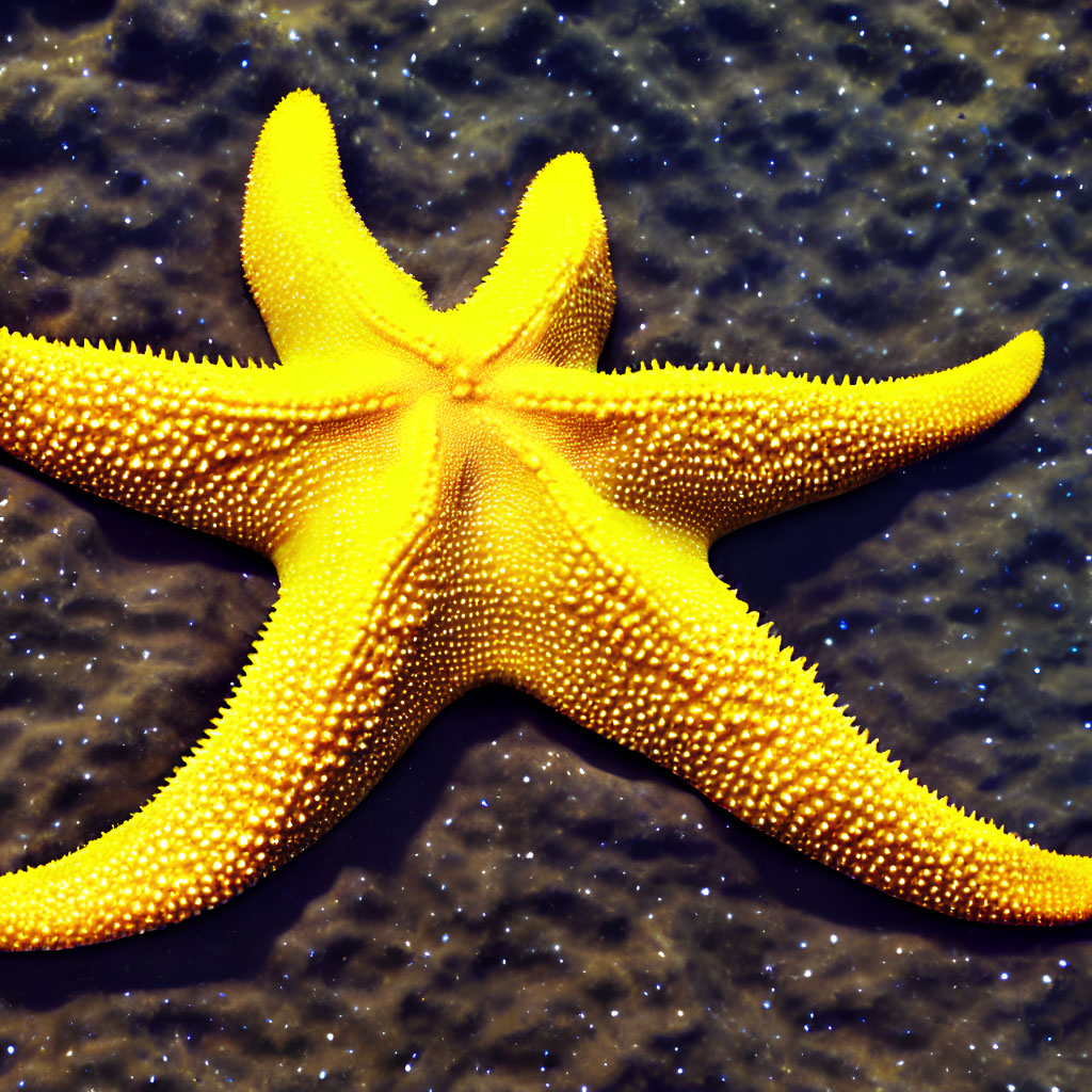 Yellow Starfish Resting on Marine Substrate: Textural Contrast in Nature