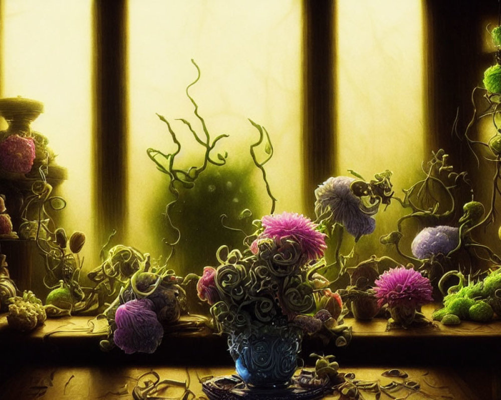 Colorful Alien-Like Plants on Sunlit Windowsill