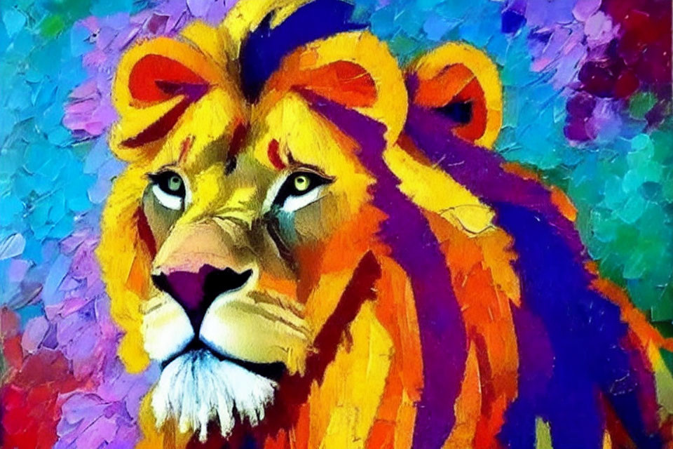 Colorful Lion Digital Art: Majestic animal depicted with vibrant paint-like textures