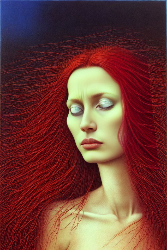 Digital Artwork: Woman with Red Hair, Pale Skin, and Blue Eyes