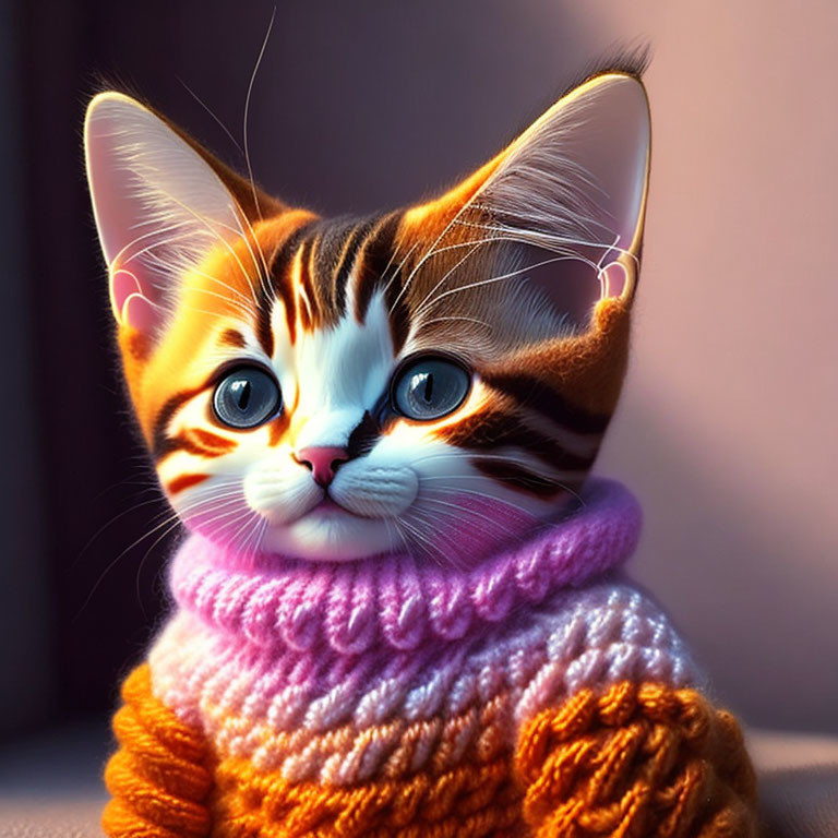 Adorable digital artwork of a cute kitten in cozy turtleneck sweater