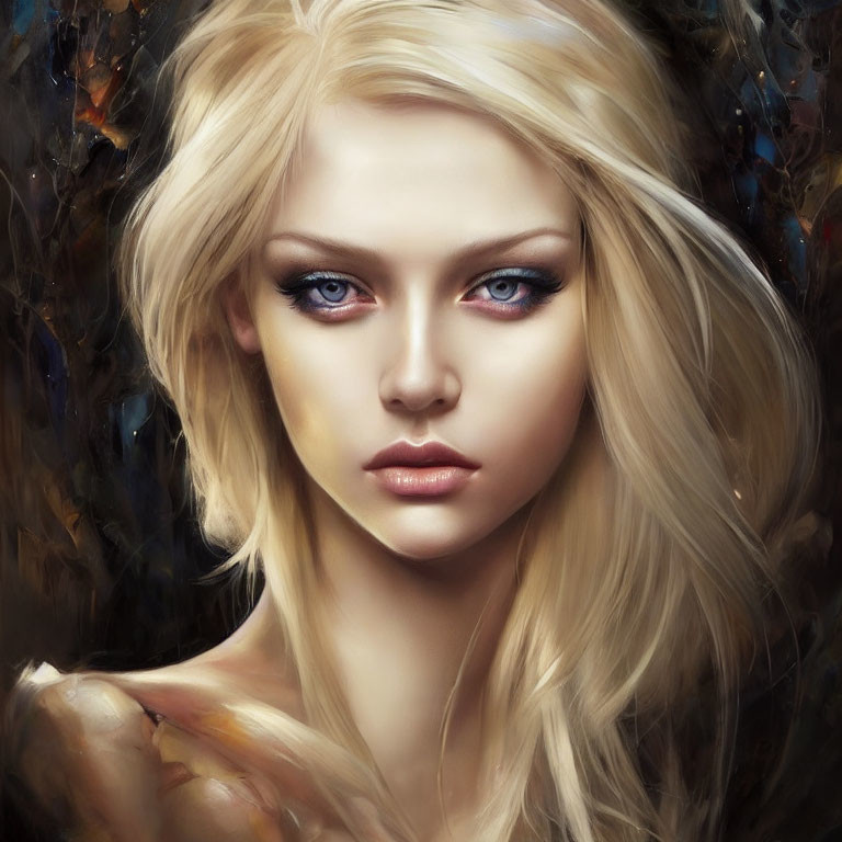 Blonde Woman with Blue Eyes in Enigmatic Digital Painting