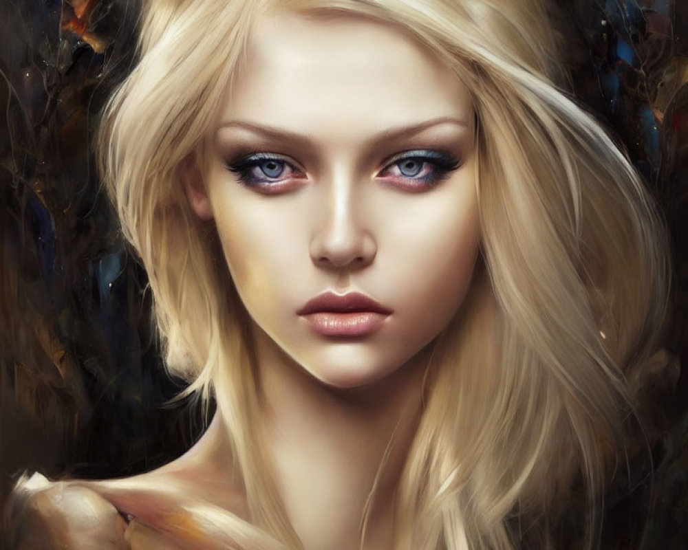 Blonde Woman with Blue Eyes in Enigmatic Digital Painting