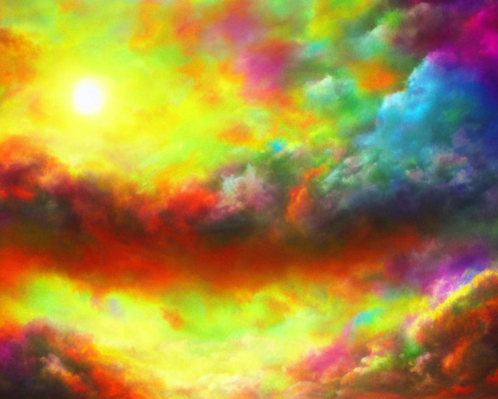 Colorful Sunset Painting with Ocean Reflections and Cloudy Sky