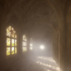 Sunlit Gothic Church Interior with Arched Ceilings & Stained Glass