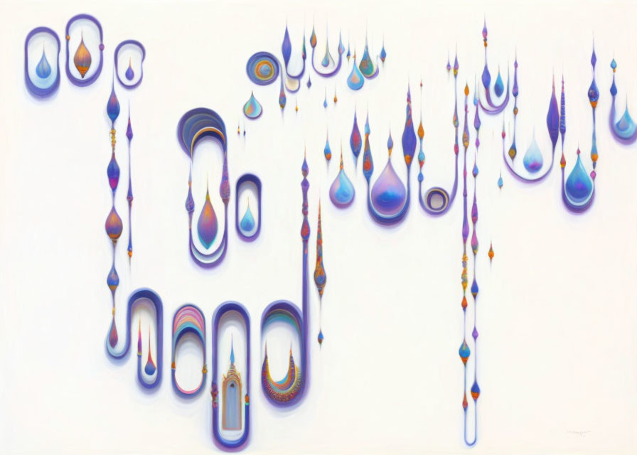 Colorful Abstract Art: Elongated Droplet Shapes on Pale Background