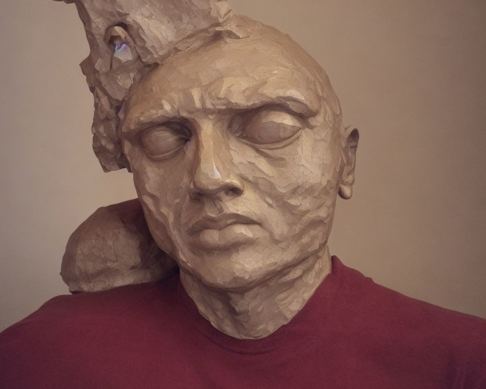 Abstract surreal sculpture of elongated, distorted human head form.