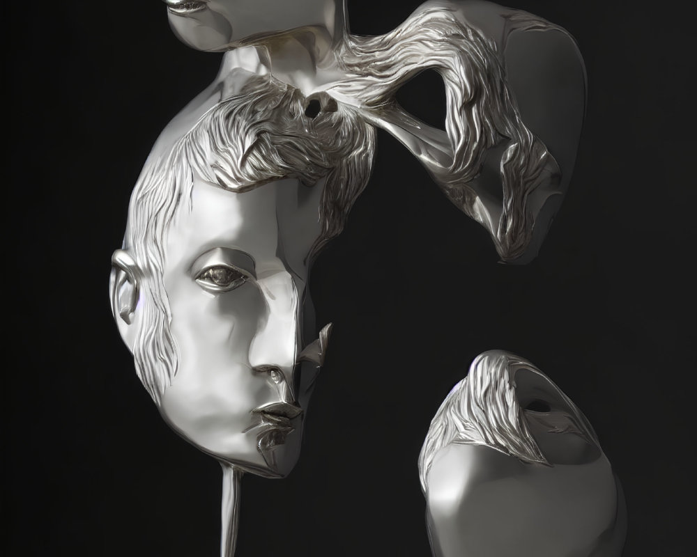Abstract Human-like Sculptures Reflecting in Dark Background