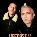 Pair of Lifelike Busts on Glossy Black Surface with "UFFPASS!" Text