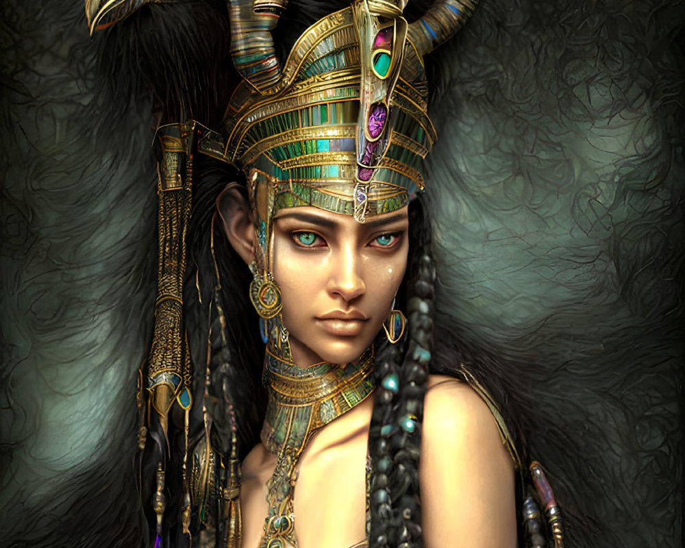 Illustration of woman as Egyptian goddess with golden headdress
