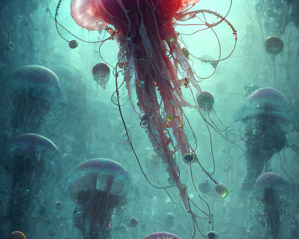 Detailed Digital Art: Large Jellyfish & Underwater Scene
