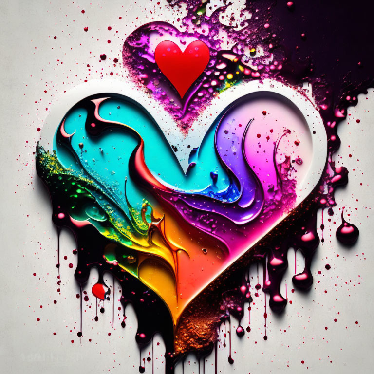Colorful Heart Artwork with Blue, Purple, and Orange Swirls