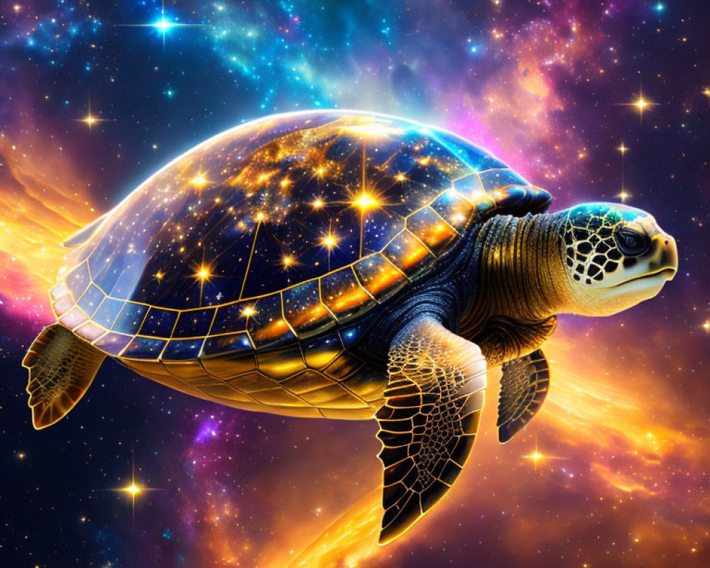Starry Night Sky Shell on Cosmic Turtle in Universe