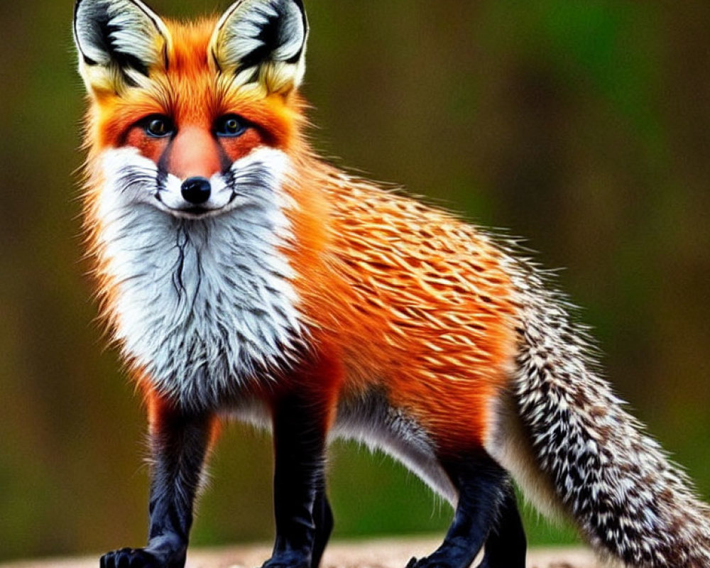Alert red fox with vibrant orange fur and bushy white-tipped tail