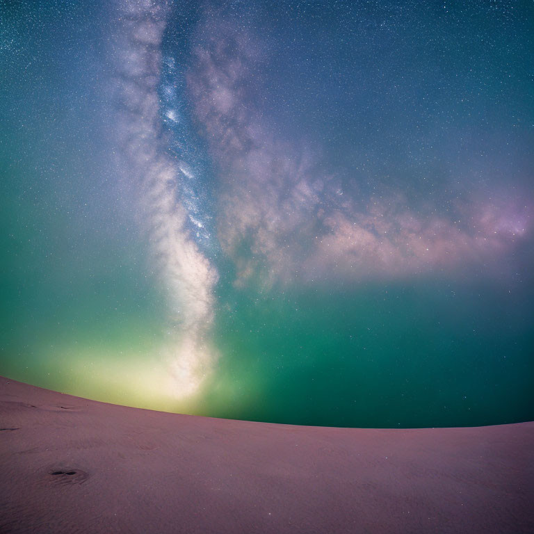 Starry Night Sky Over Sandy Desert Landscape