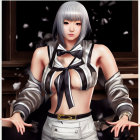 Anime character with silver hair and black & white outfit striking a confident pose