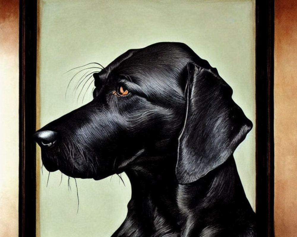 Realistic Black Dog Portrait Oil Painting with Pronounced Profile and Thoughtful Expression