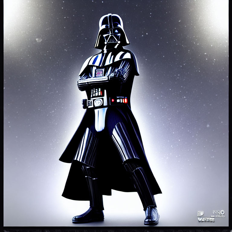 Figure in Black Armor Poses Against Starry Galactic Backdrop